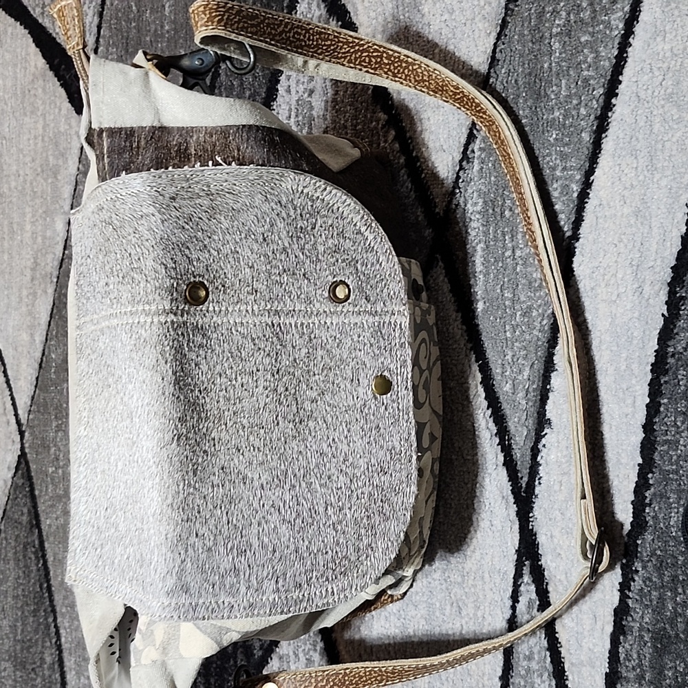 MYRA PATCHWORK LEATHER CANVAS COW-HIDE CROSSBODY SHOULDER BAG NWOT